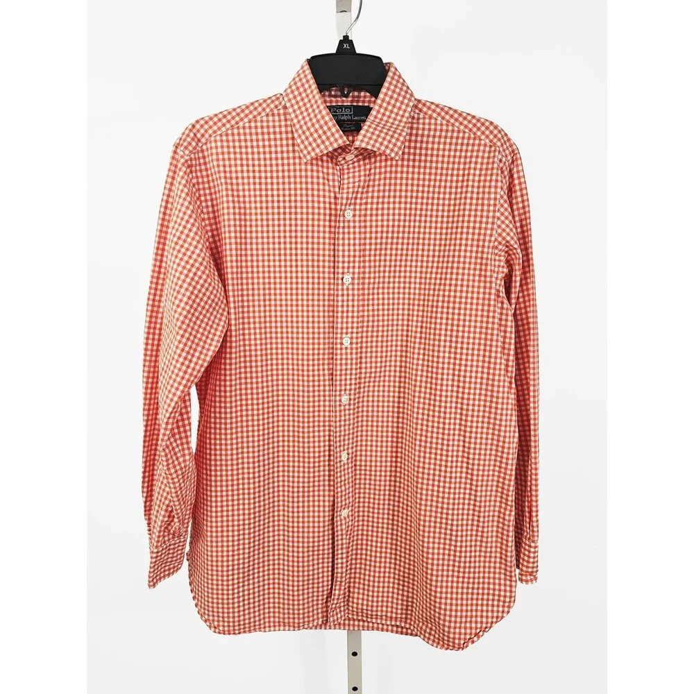 Polo Ralph Lauren Medium 16-33 Regent Custom Fit Orange Gingham Button Down